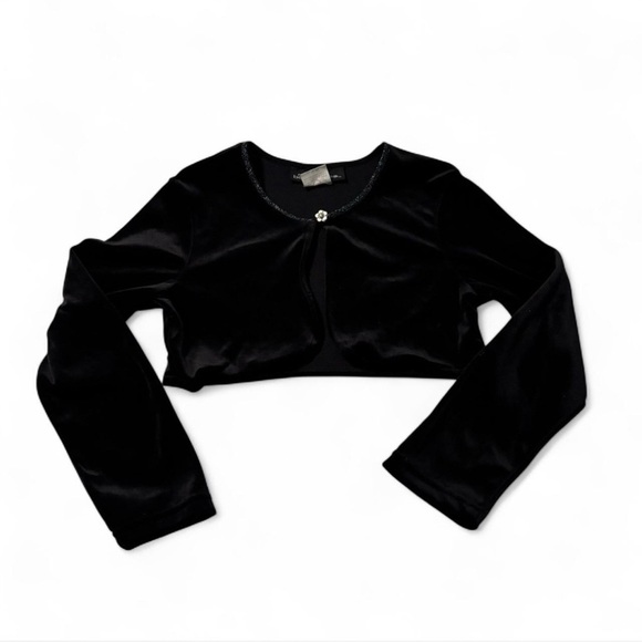 No Boundaries Other - VTG‎ y2k Girls Medium Long Sleeve Velvet Shrug Dress Cover Black Flower Button
